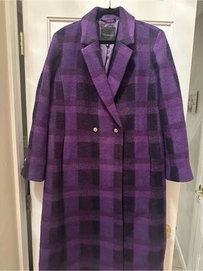 Talbots DOUBLE BREASTED PURPLE/BLACK WOOL BLEND COAT - SNUG PLAID